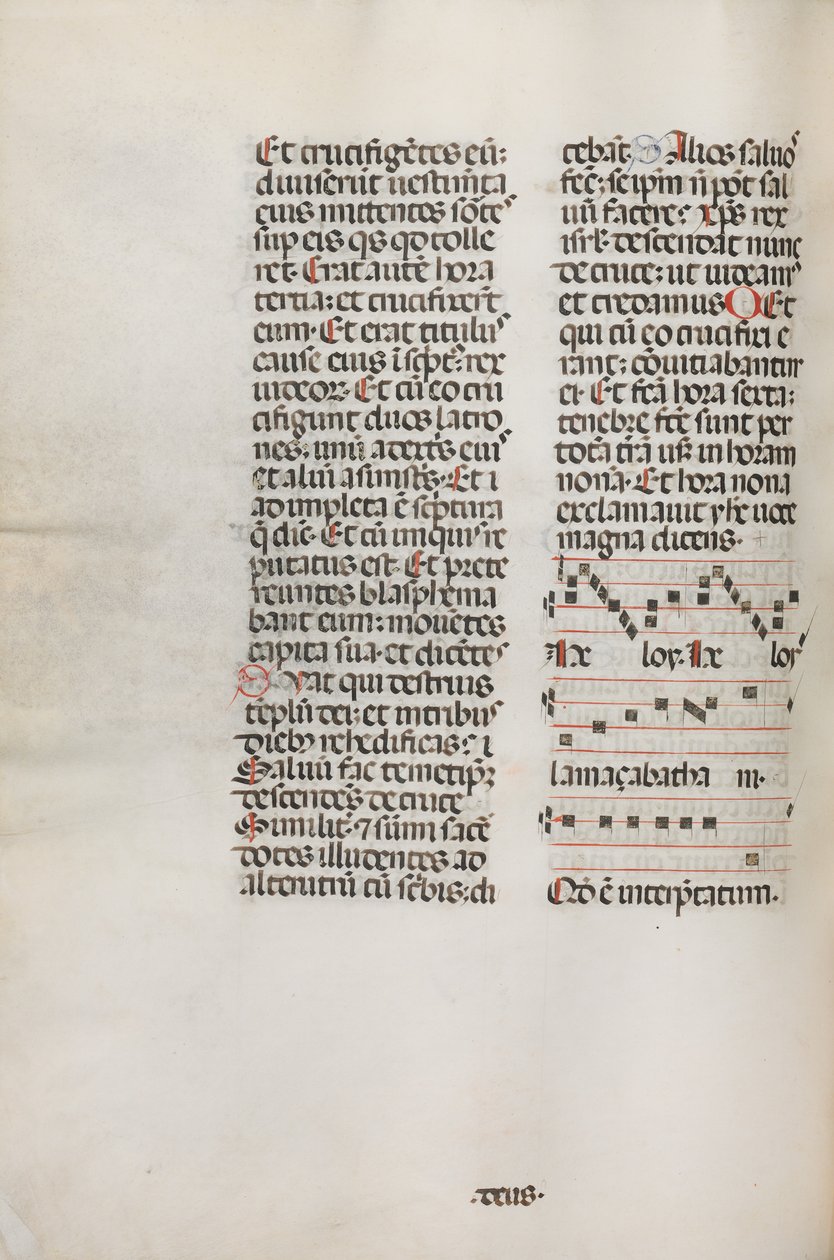Mszał: Fl. 128v: zawiera muzykę dla Hely Hely Lamy itp. w ramach Pasji wg św. Mateusza, 1469. autorstwa Bartolomeo Caporali