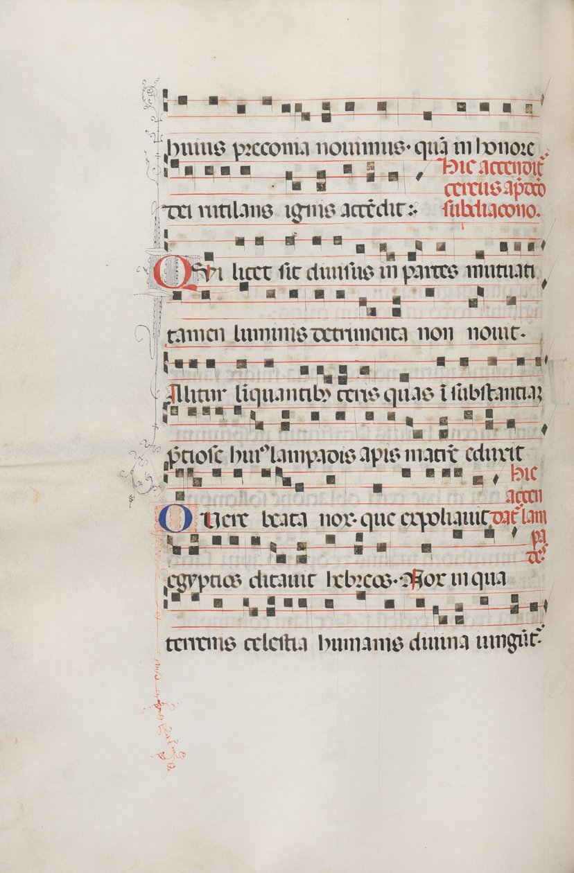 Mszał: Fl. 156v: Muzyka dla Exultet, 1469 autorstwa Bartolomeo Caporali