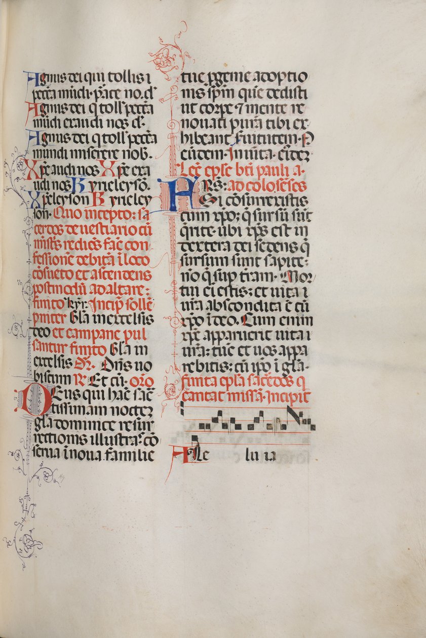 Mszał: Fl. 171: Muzyka do Alleluja itd. na początku Wielkanocy, 1469. autorstwa Bartolomeo Caporali