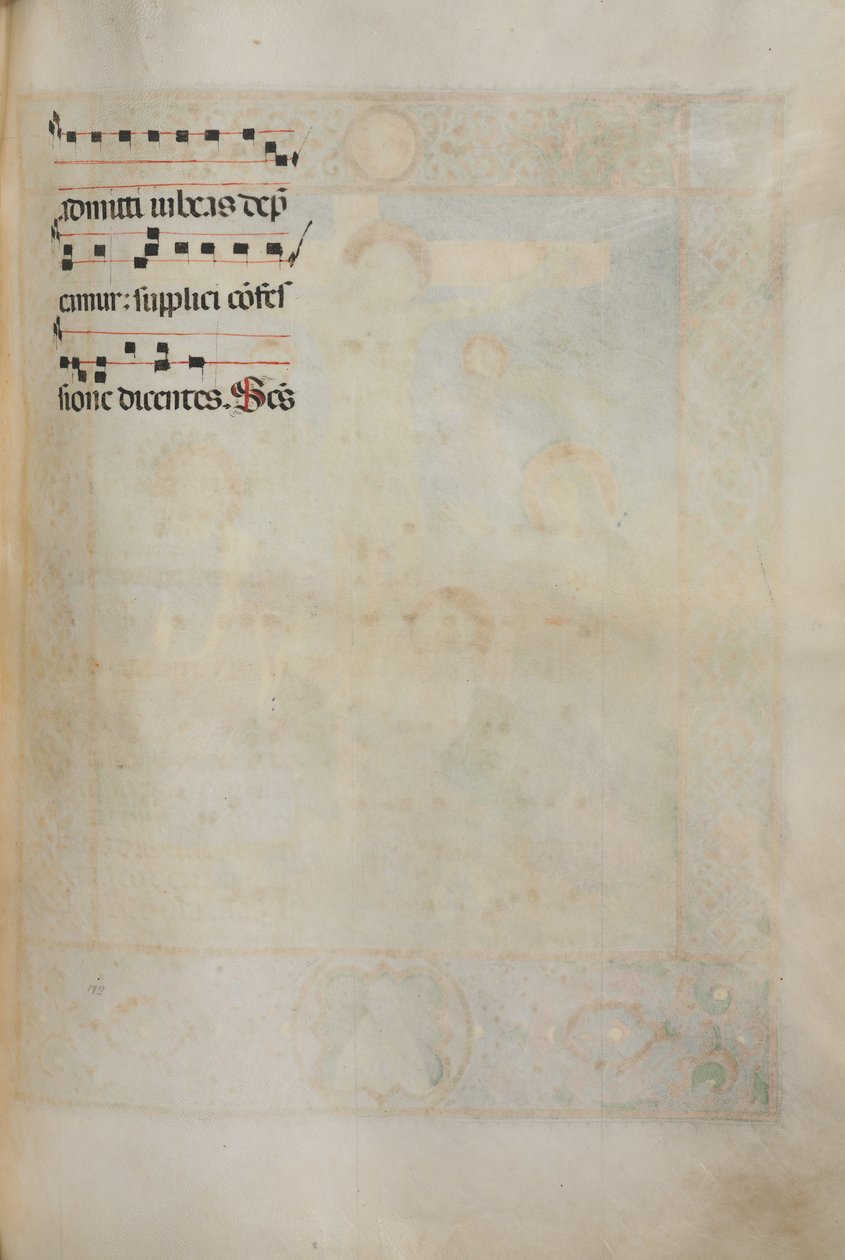 Mszał: Fl. 185: Krzyż, liście i muzyka na różne modlitwy zwyczajne, 1469. autorstwa Bartolomeo Caporali