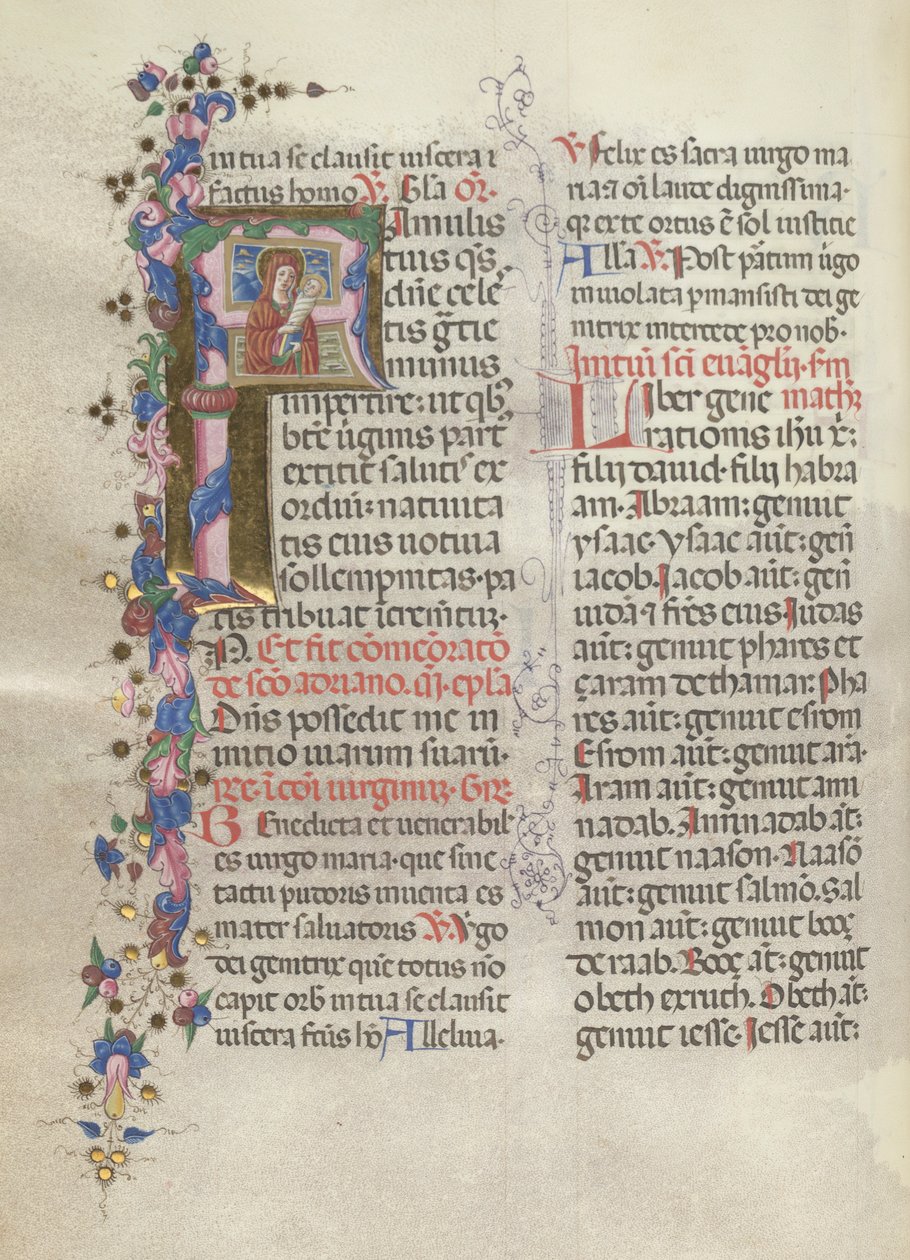 Mszał: Fl. 311v: Św. Anna trzymająca nowonarodzoną Dziewicę, 1469. autorstwa Bartolomeo Caporali