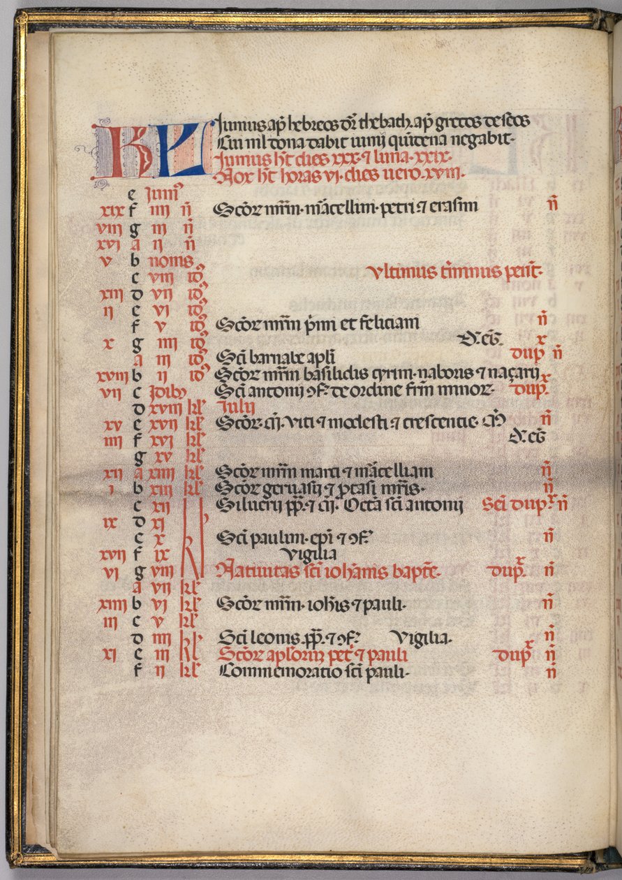 Mszał: Fl. 5v: Strona kalendarza czerwcowego, 1469. autorstwa Bartolomeo Caporali