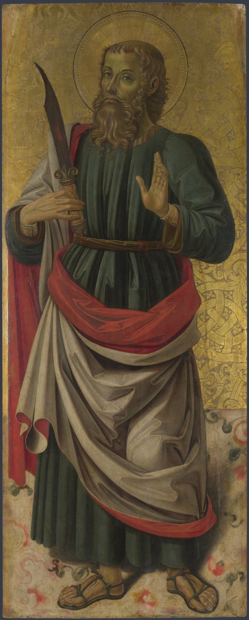 Św. Bartłomiej z Ołtarza: Dziewica z Dzieciątkiem ze świętymi, ok. 1475 autorstwa Bartolomeo Caporali