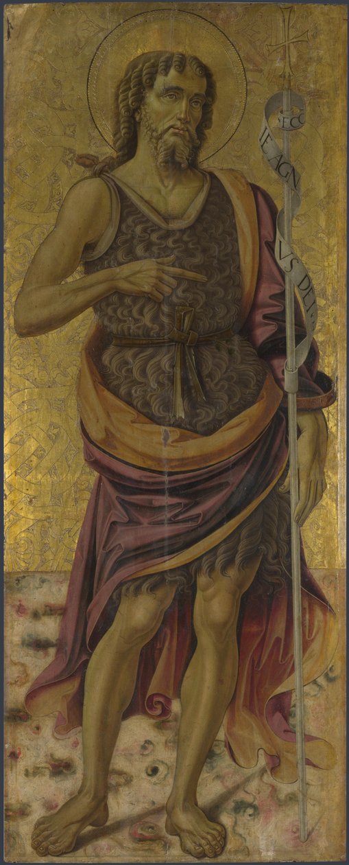 Św. Jan Chrzciciel z Ołtarza: Dziewica z Dzieciątkiem ze świętymi, ok. 1475 autorstwa Bartolomeo Caporali