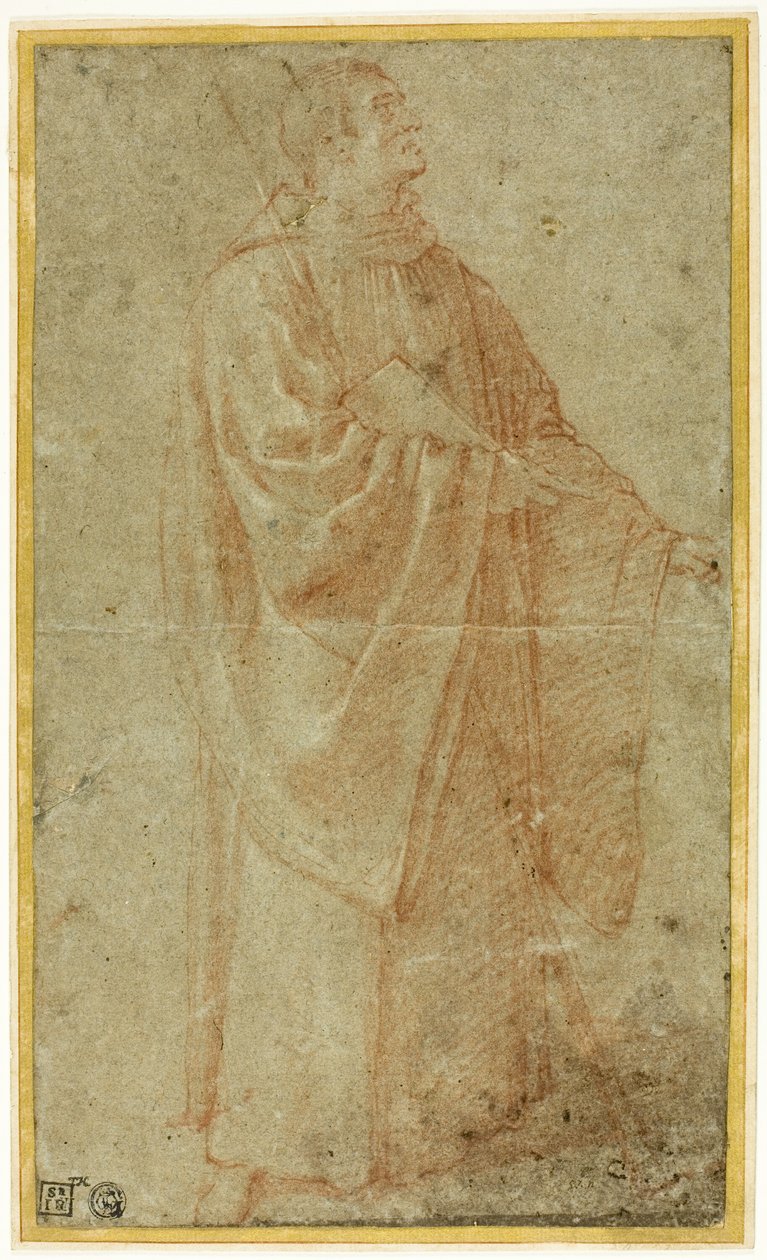 Stojący mnich trzymający księgę i laskę autorstwa Bartolomeo Cesi