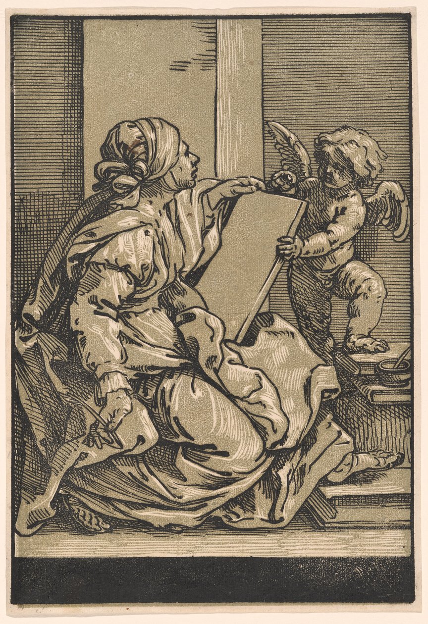 Sybilla trzymająca tabliczkę ze skrzydlatym puttem autorstwa Bartolomeo Coriolano