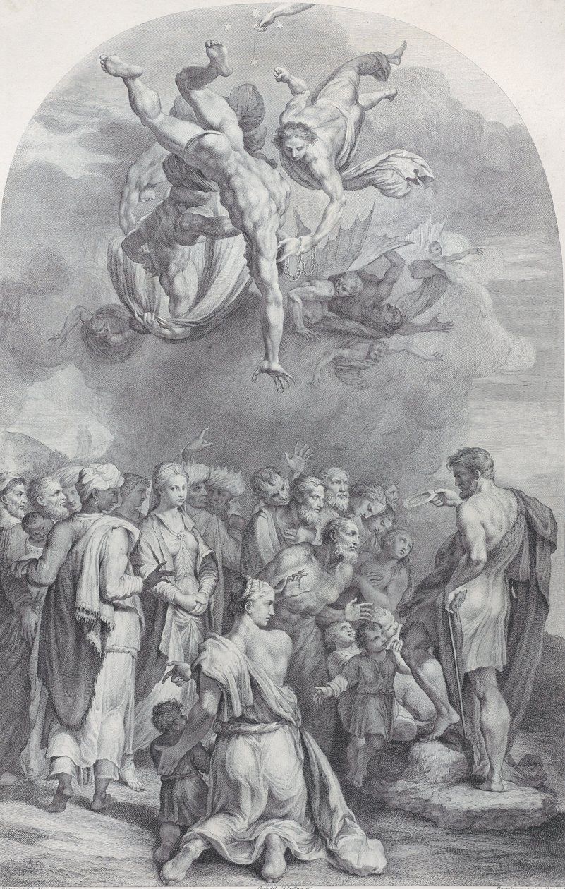 Tablica 41: Św. Jan Chrzciciel przemawia do tłumu i chrzci dzieci, 1756. Twórcy: Bartolomeo Crivellari, Gabriel Söderling. autorstwa Bartolomeo Crivellari, Gabriel Söderling