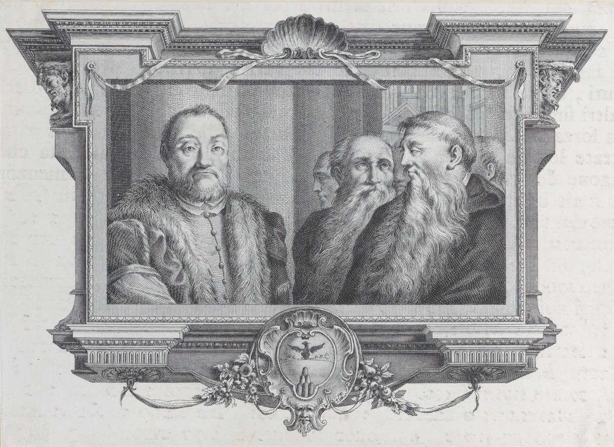 Trzech brodatych mężczyzn, jeden w futrze, 1756. Twórcy: Bartolomeo Crivellari, Gabriel Söderling. autorstwa Bartolomeo Crivellari, Gabriel Söderling