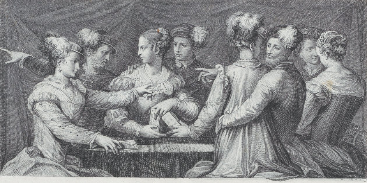 Grupa elegancko ubranych ludzi grających w karty, 1740-68 autorstwa Bartolomeo Crivellari