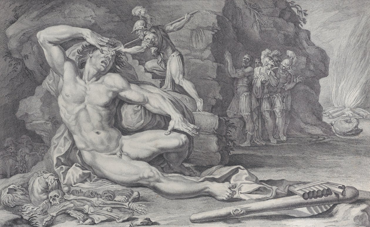 Płyta 6: Ulisses wbija płonący kołek w oko Polifema, 1756 autorstwa Bartolomeo Crivellari