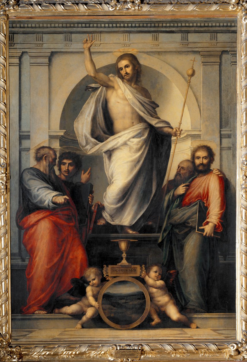 Chrystus zmartwychwstaje wśród ewangelistów (malarstwo na drewnie) autorstwa Bartolomeo Fra