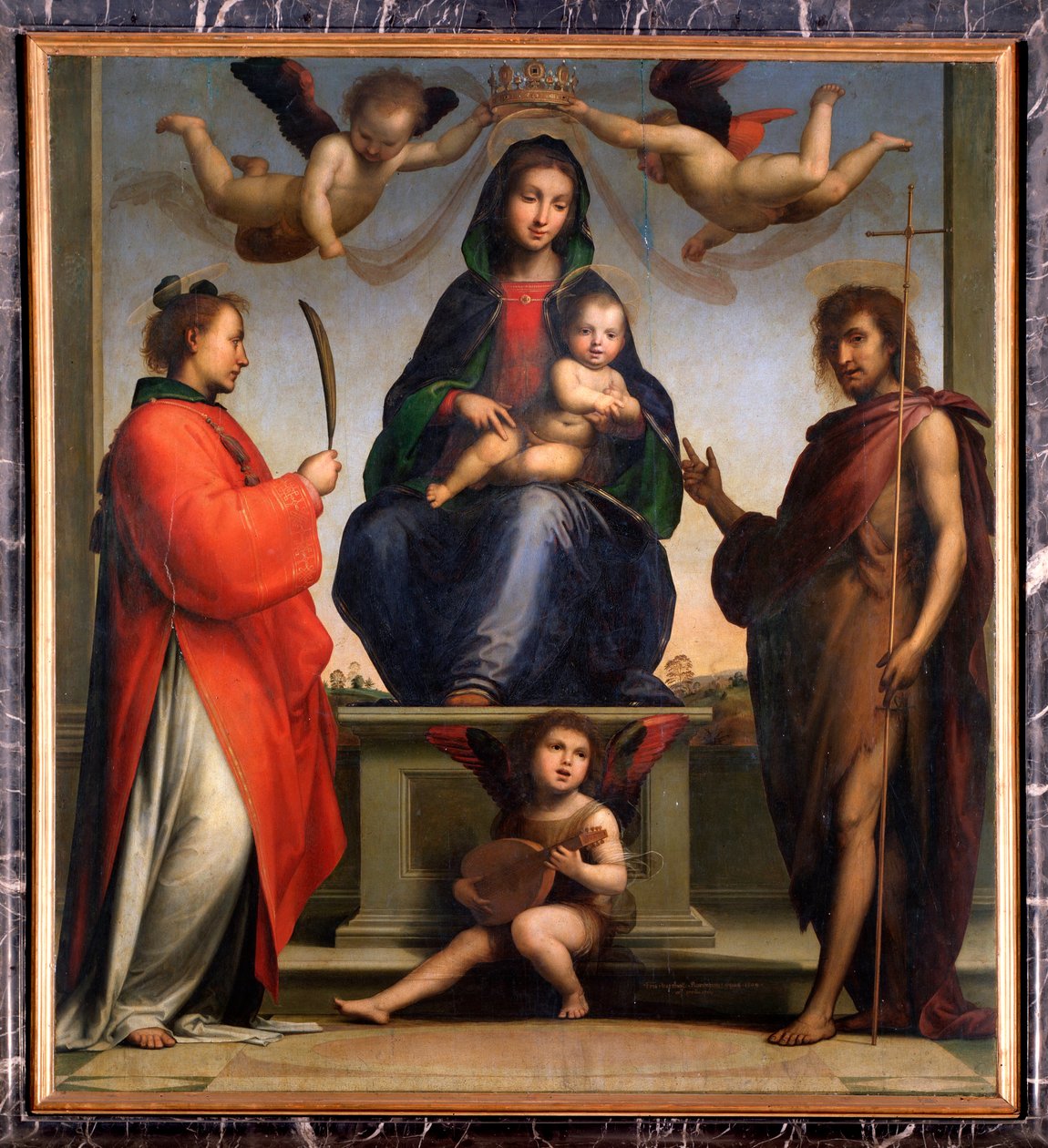 Dziewica z Dzieciątkiem ze św. Janem Chrzcicielem i św. Szczepanem (tempera i olej na płótnie) autorstwa Bartolomeo Fra