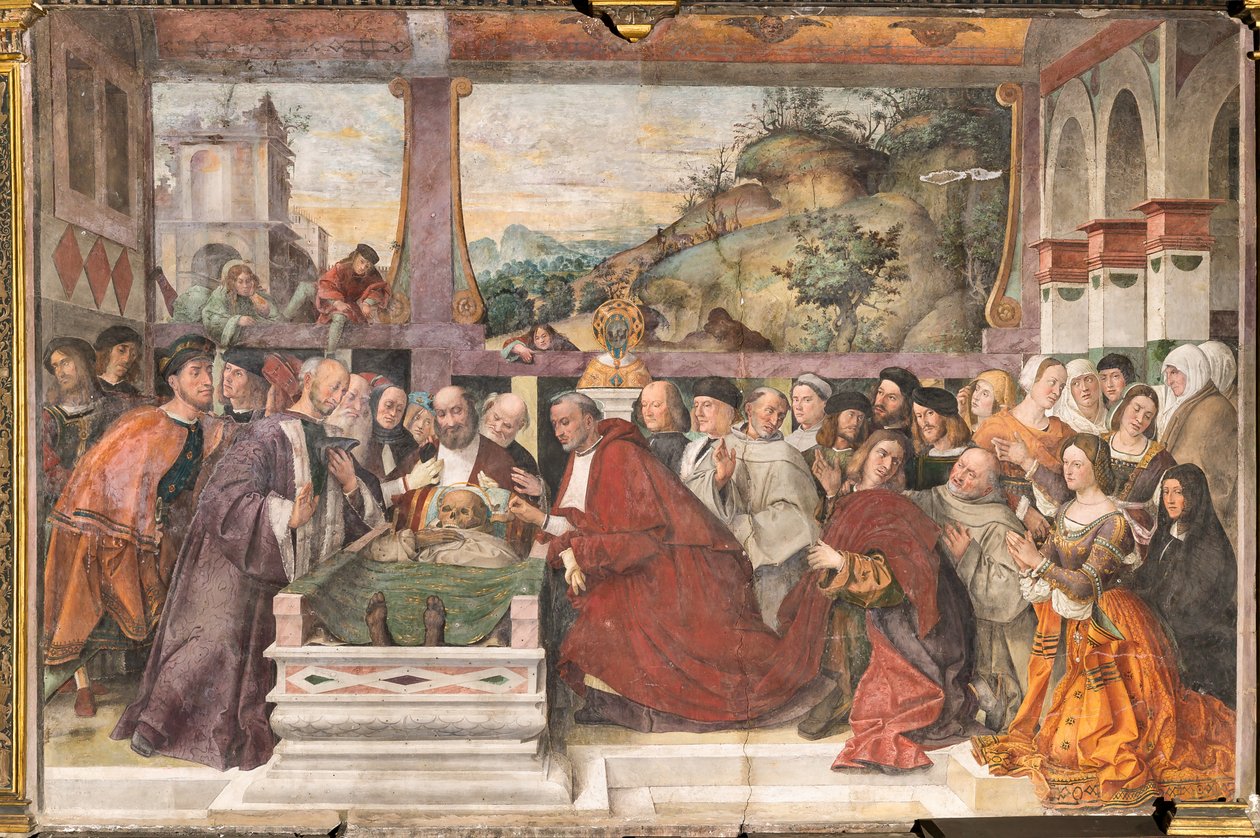Kardynał Guido z Monfort otwierający Arkę Świętego, Szkoła Świętego autorstwa Bartolomeo Montagna
