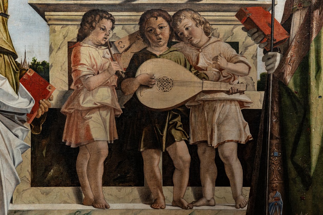 Madonna na tronie z Dzieciątkiem Jezus wśród świętych, fragment autorstwa Bartolomeo Montagna