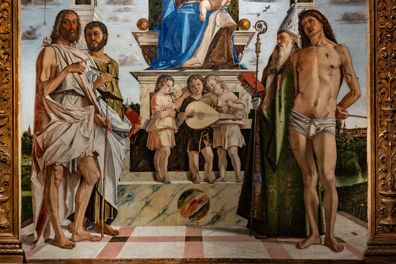 Madonna na tronie z Dzieciątkiem Jezus wśród świętych, fragment autorstwa Bartolomeo Montagna