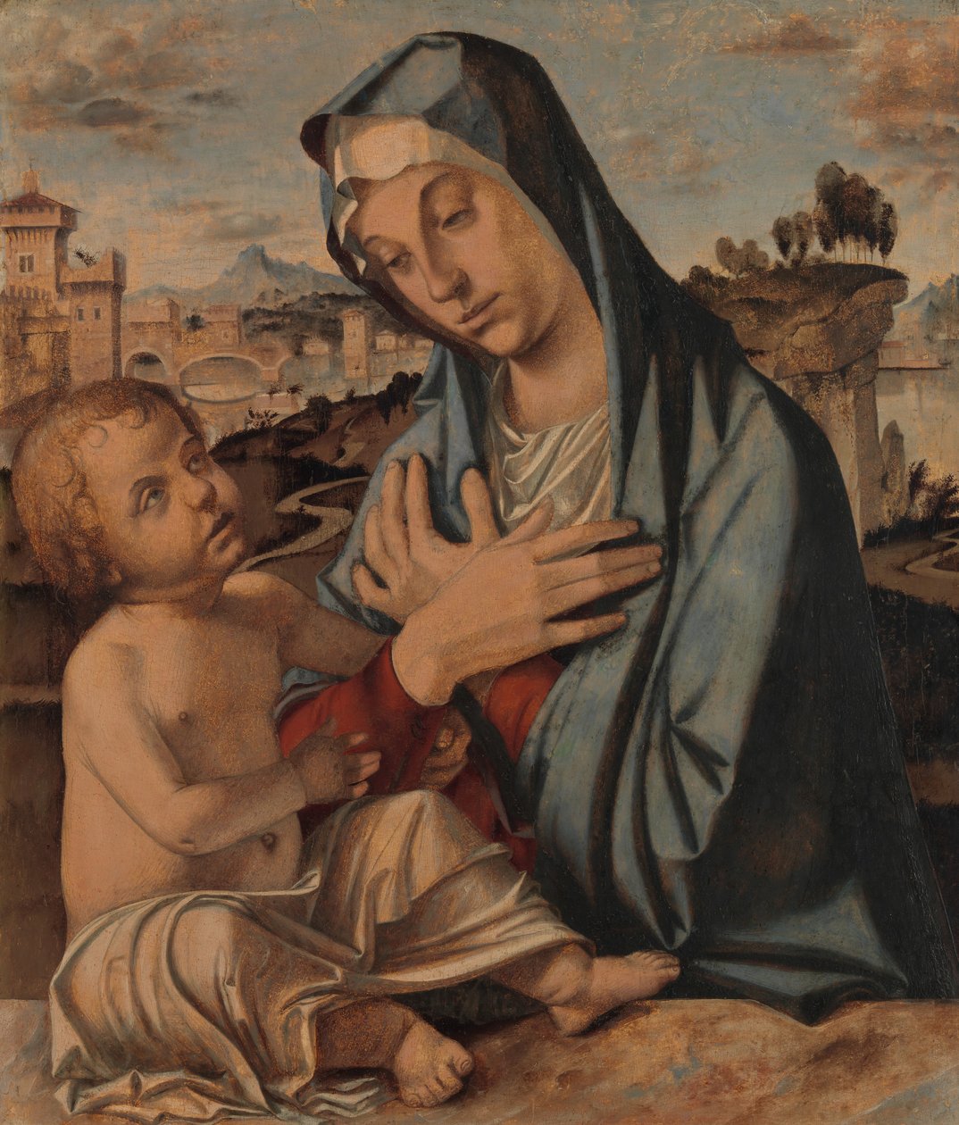 Madonna adorująca dziecko. autorstwa Bartolomeo Montagna