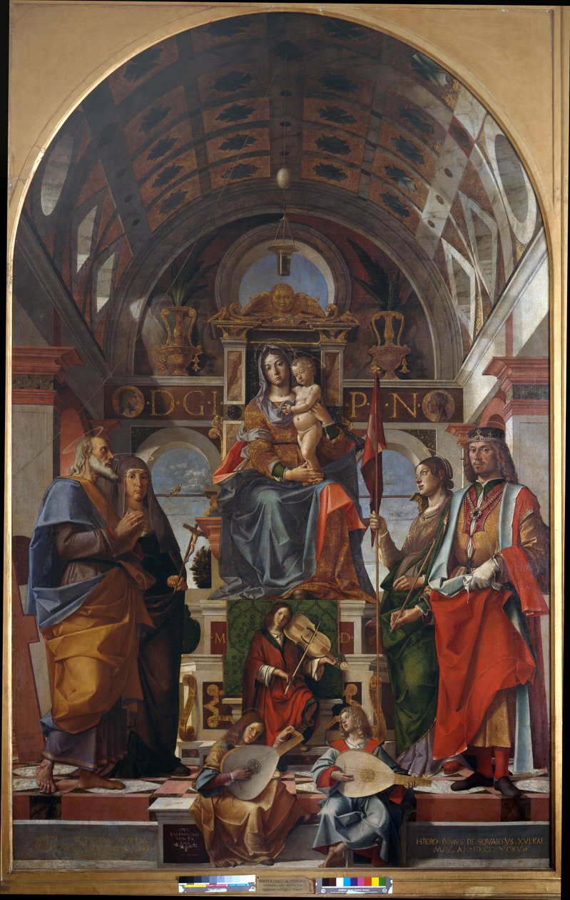 Madonna z Dzieciątkiem ze św. Andrzejem, Moniką, Urszulą i Zygmuntem autorstwa Bartolomeo Montagna