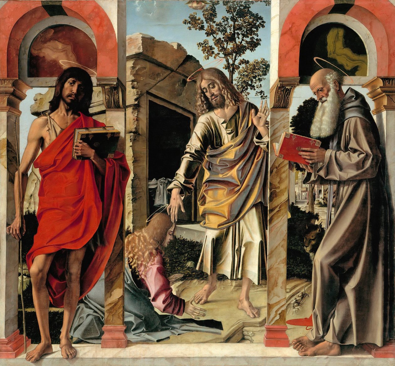 Zmartwychwstały Chrystus z Marią Magdaleną i świętymi Janem Chrzcicielem i Hieronimem, ok. godz. 1492 autorstwa Bartolomeo Montagna