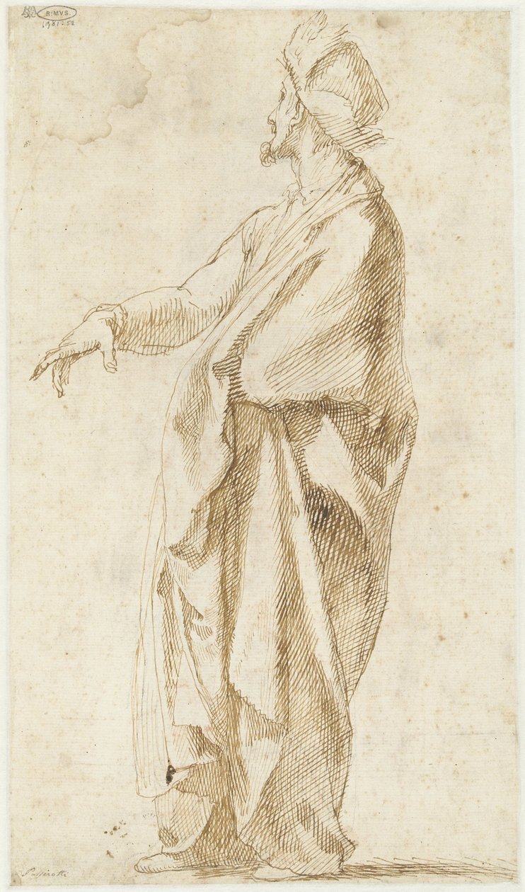 Drapowany model, jedna ręka wyciągnięta autorstwa Bartolomeo Passarotti