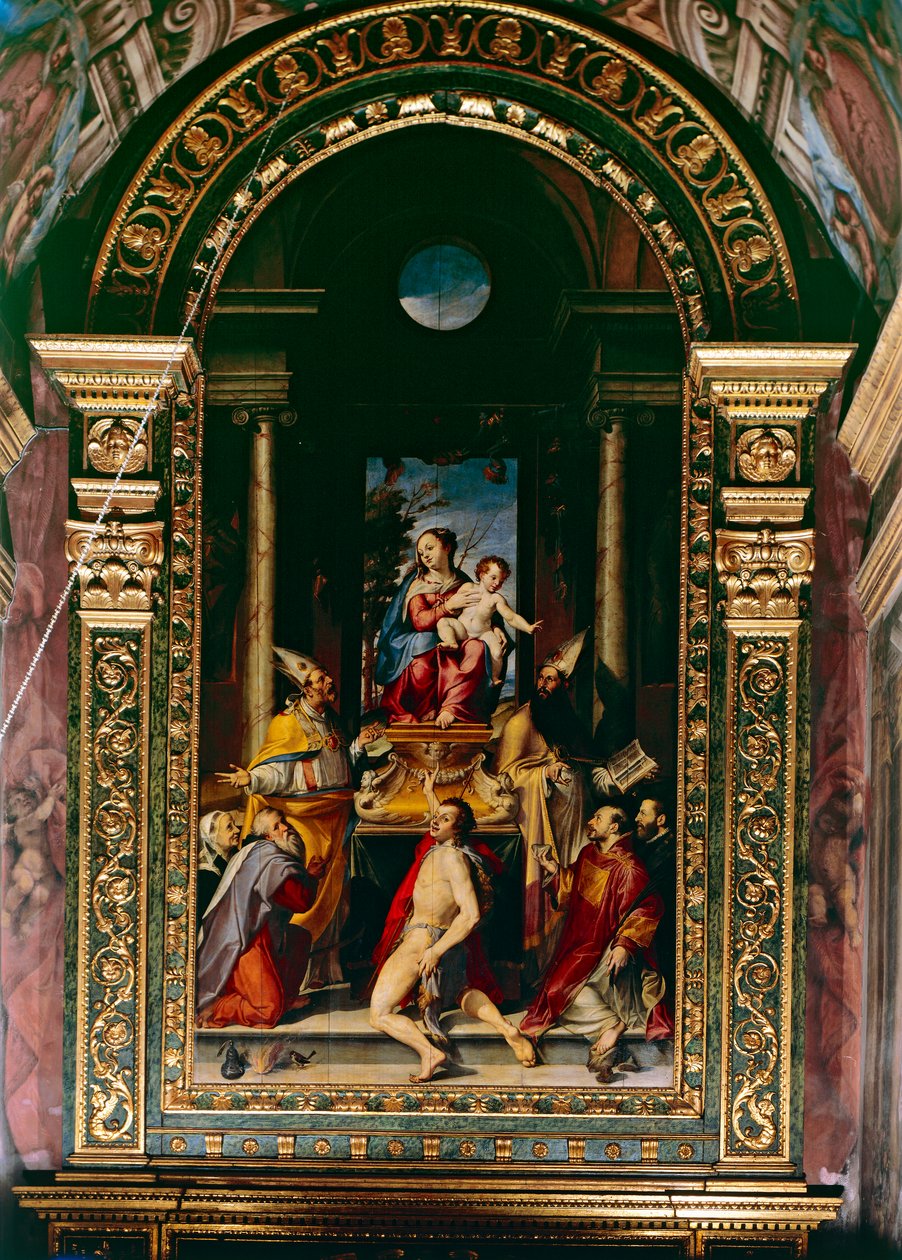 Madonna z Dzieciątkiem na tronie ze św. Antonim (olej na desce) autorstwa Bartolomeo Passarotti