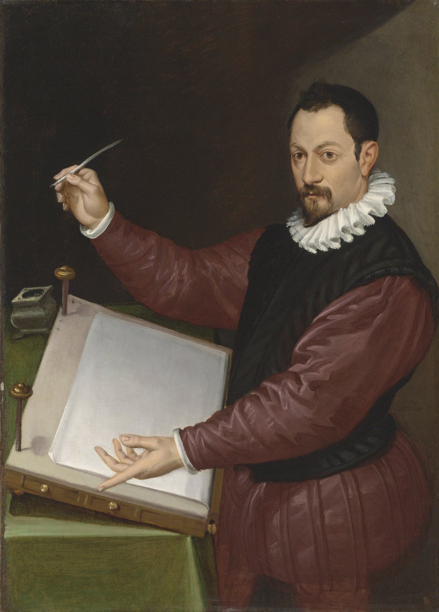 Portret skryby w czerwonym dublecie i białej kryzie (olej na płótnie) autorstwa Bartolomeo Passarotti