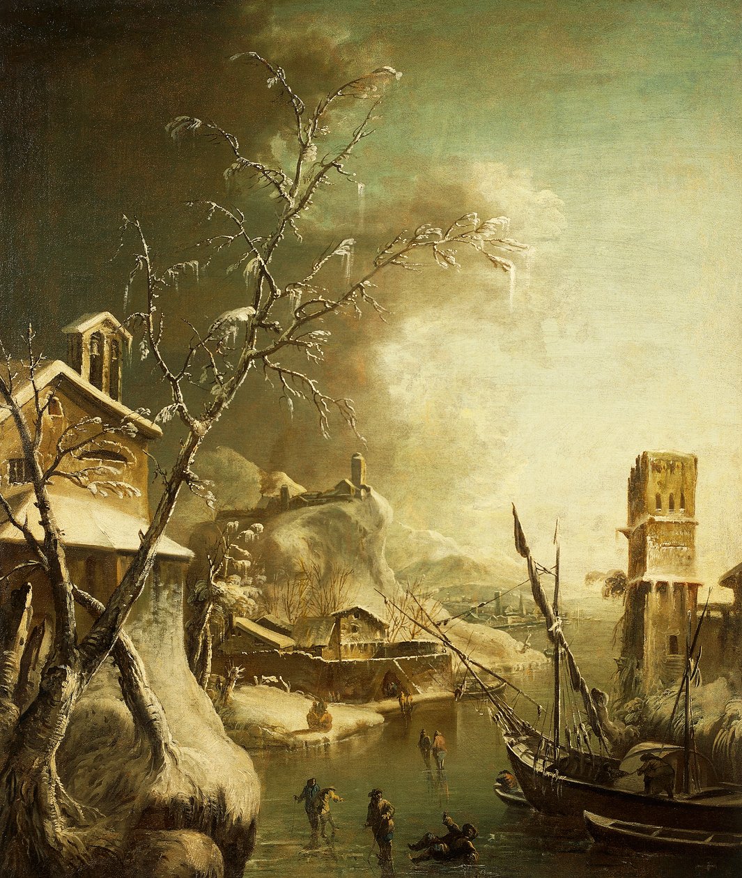 Pejzaż zimowy – Bartolomeo Pedone (1665-1733), obraz. autorstwa Bartolomeo Pedone