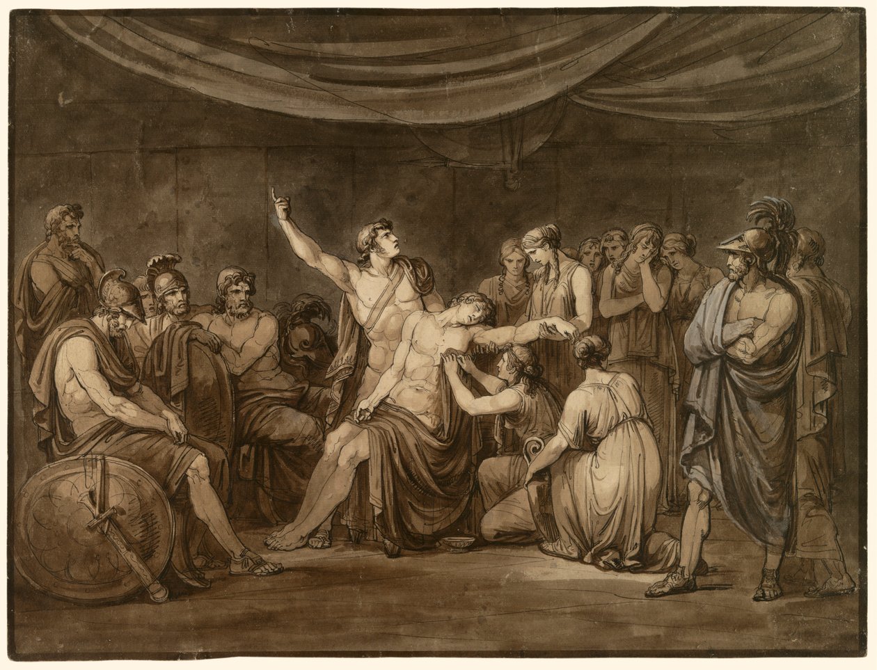 Achilles przysięga pomścić martwego Patroklusa, zabitego przez Hectora autorstwa Bartolomeo Pinelli