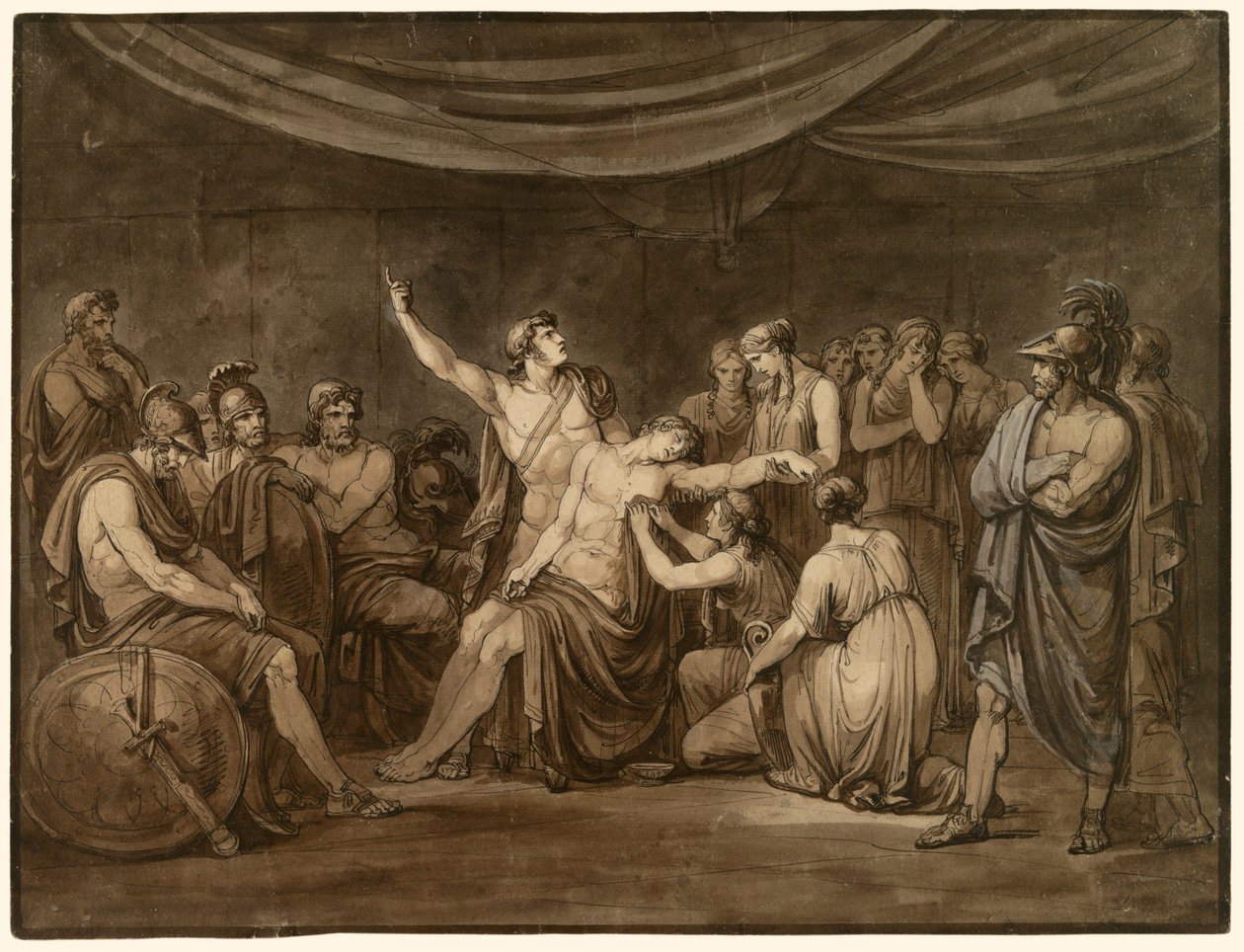 Achilles przysięga pomścić martwego Patroklosa, zabitego przez Hektora autorstwa Bartolomeo Pinelli