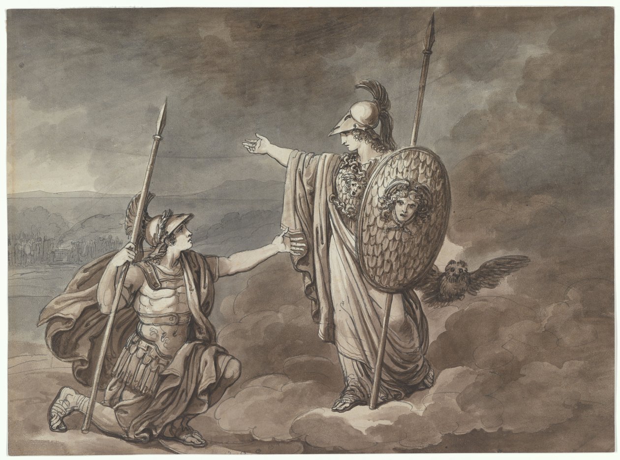 Atena ukazuje się Telemachowi (synowi Odyseusza), ilustracja do Telemaco z Odysei Homera autorstwa Bartolomeo Pinelli