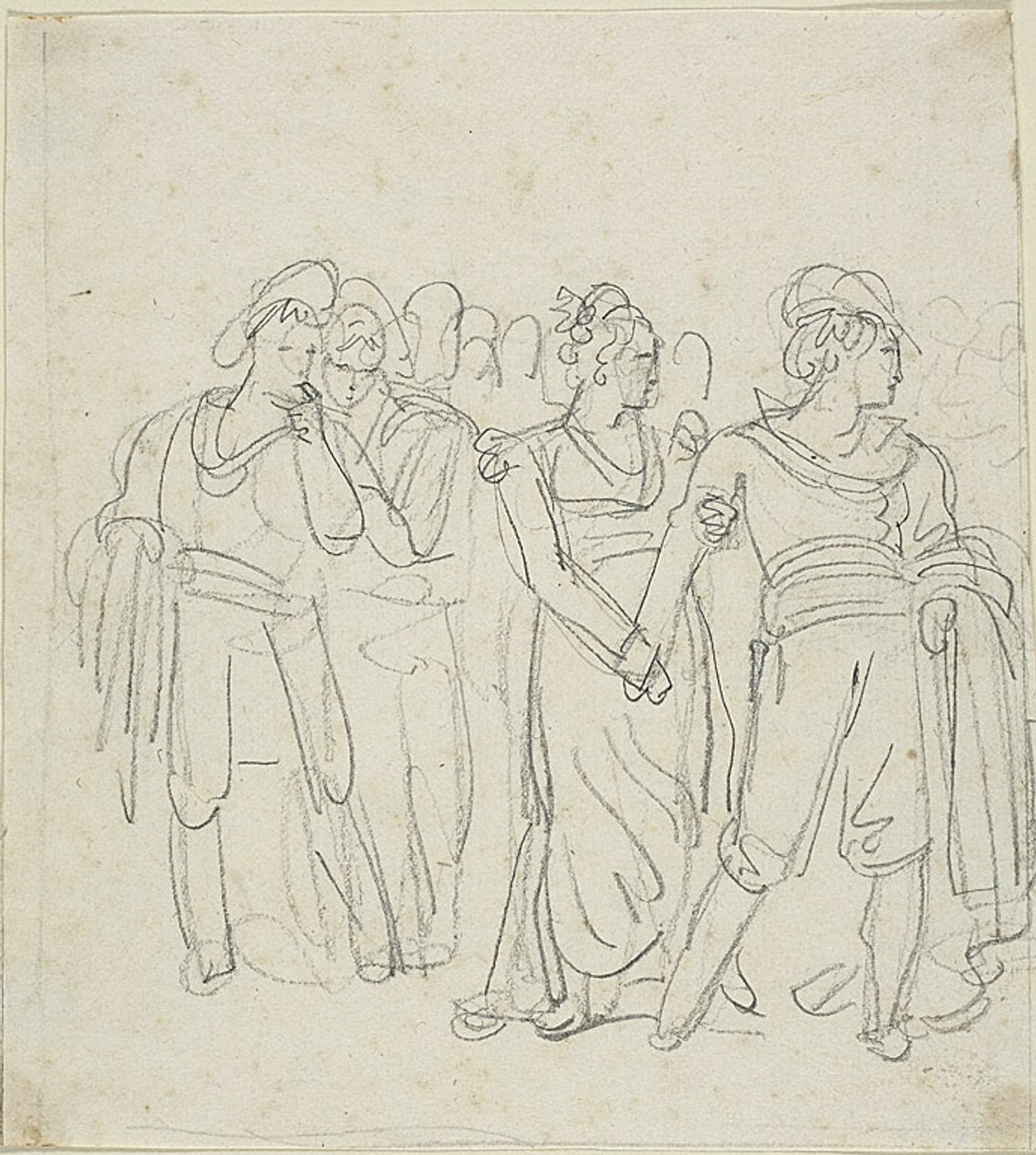 Wódz bandytów powstrzymywany przez kobietę (recto); Szkic dwóch postaci w pejzażu (verso) autorstwa Bartolomeo Pinelli