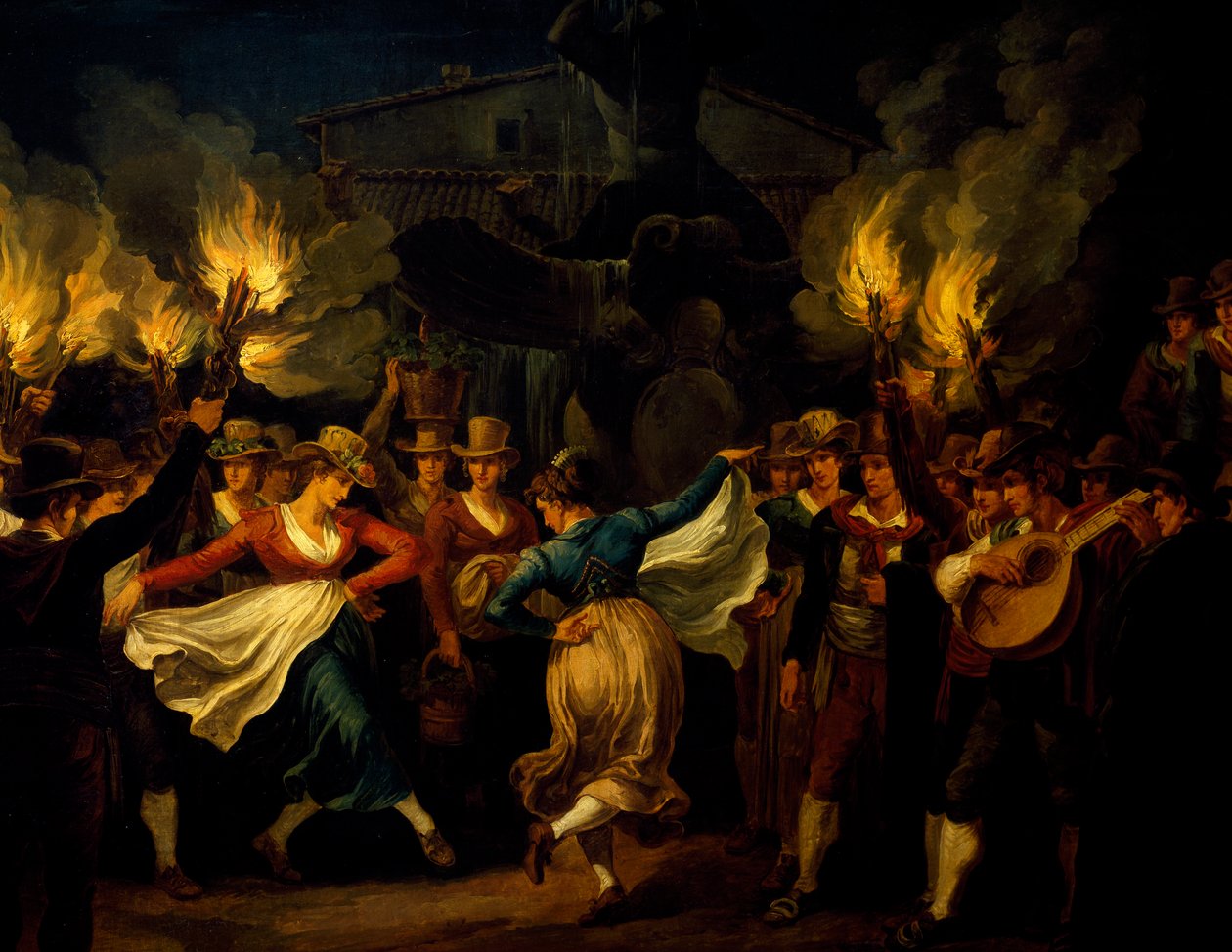 Tancerze, fragment z tańca nocnego na Piazza Barberini w Rzymie po żniwach, Bartolomeo Pinelli (1781-1835), Włochy autorstwa Bartolomeo Pinelli