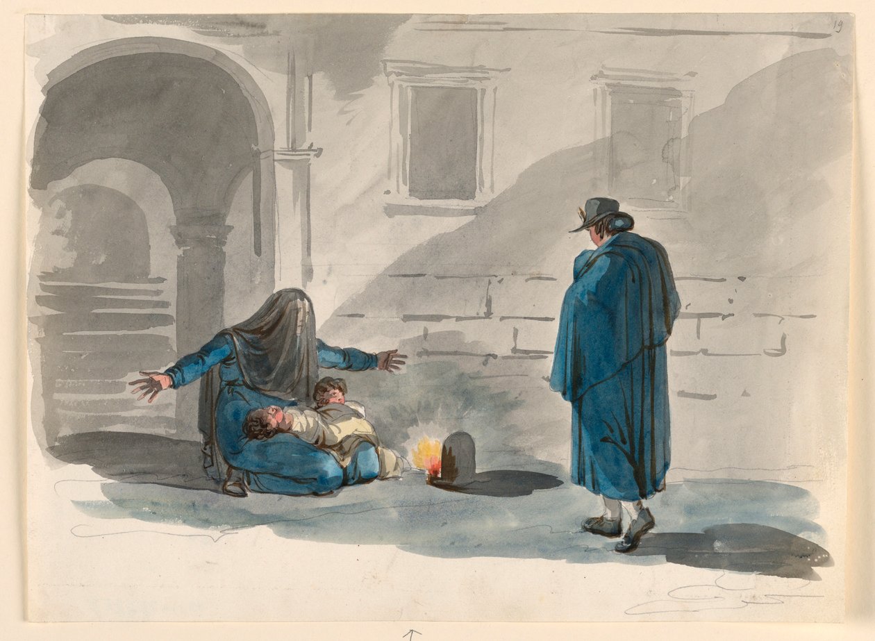 Rysunek, Kobieta bez środków do życia w Rzymie, 1807-08 autorstwa Bartolomeo Pinelli