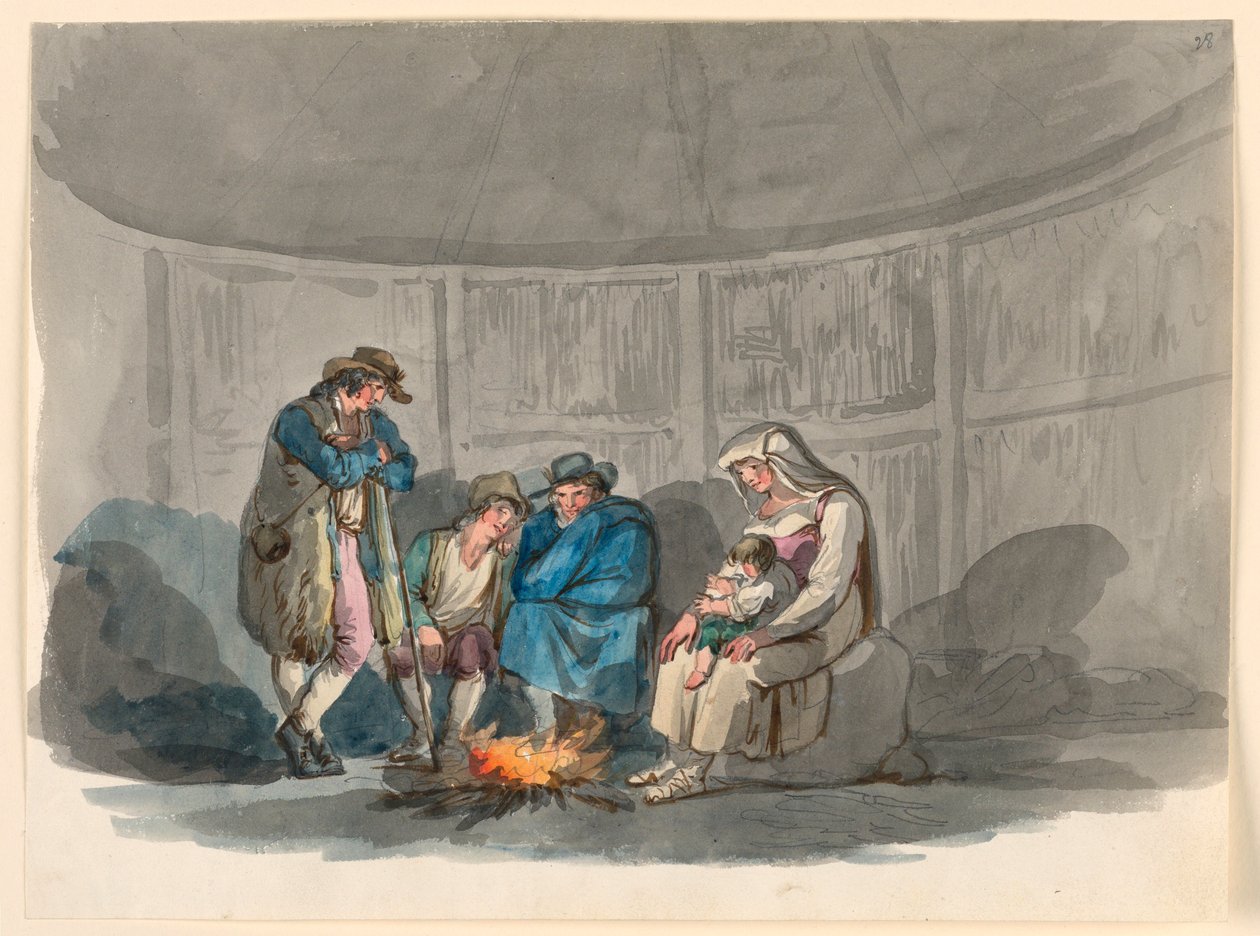 Rysunek Rodzina pasterzy nocą, 1807-08 autorstwa Bartolomeo Pinelli