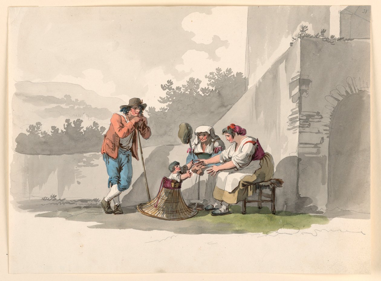 Rysunek przedstawiający chłopską rodzinę w Kampanii, 1807-08 autorstwa Bartolomeo Pinelli