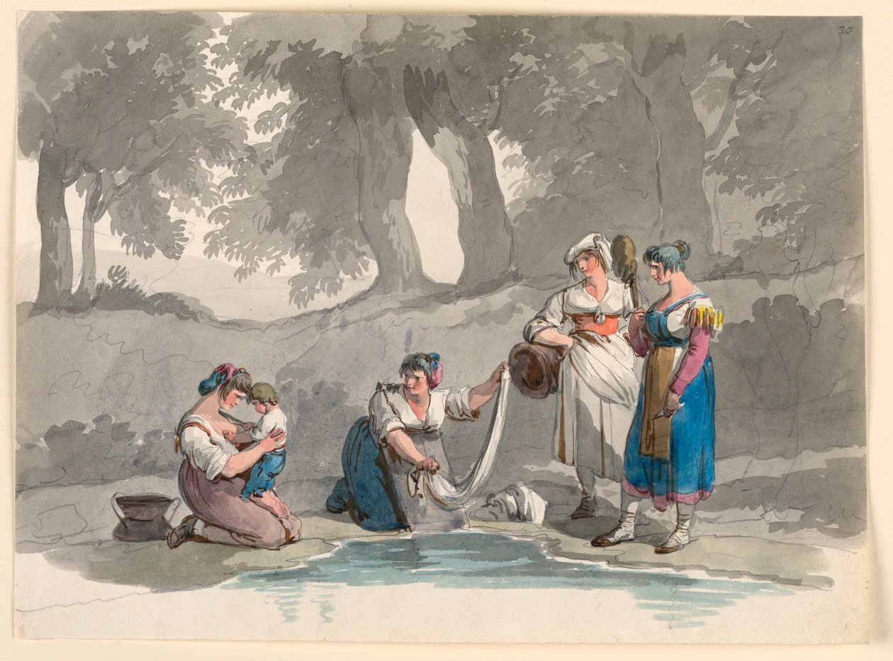 Rysunek, Nad strumieniem w górach niedaleko Rzymu, 1807-08 autorstwa Bartolomeo Pinelli