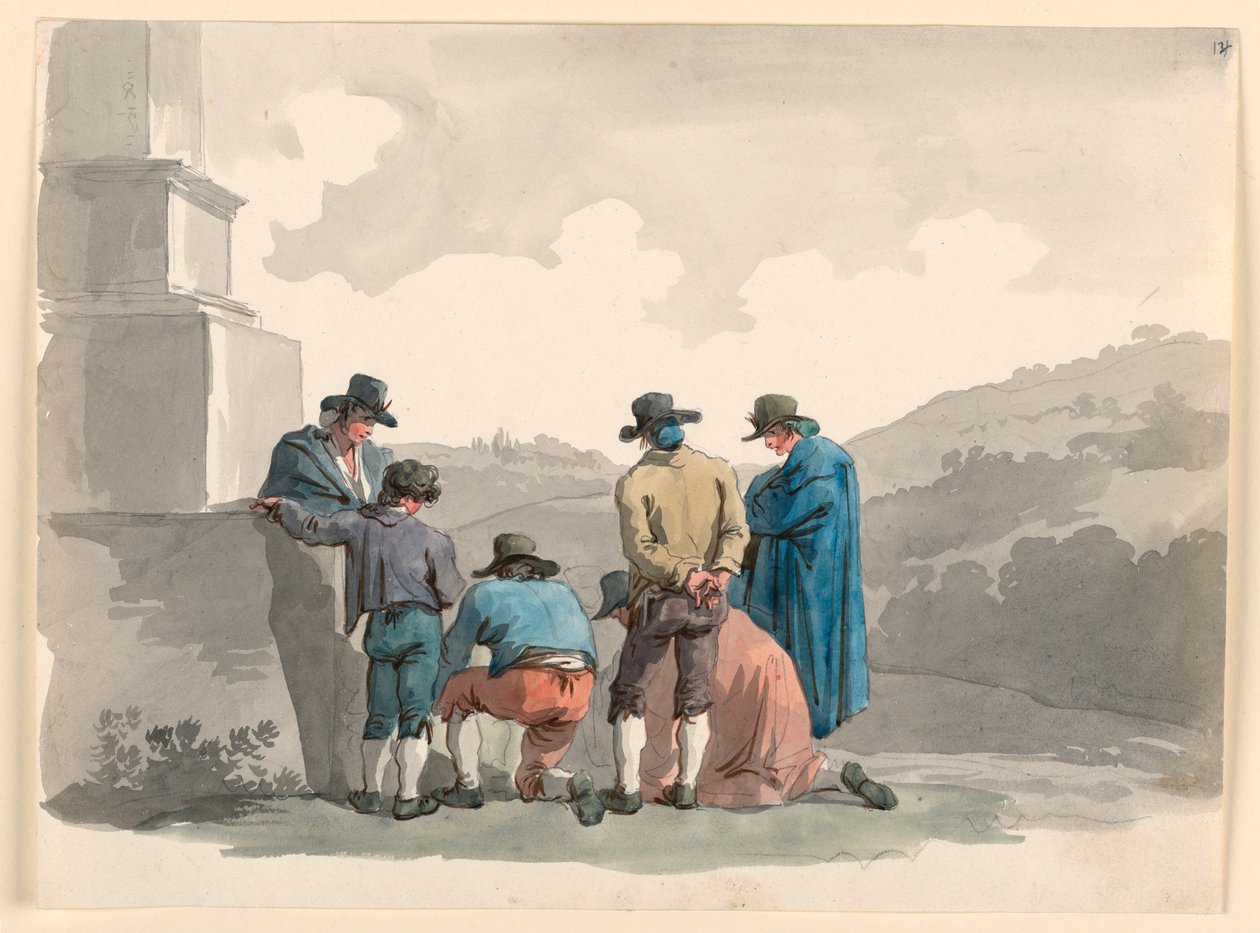 Rysunek, zabawa z pieniędzmi, 1807-08 autorstwa Bartolomeo Pinelli