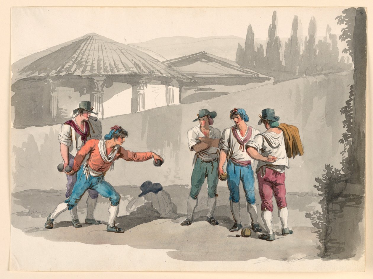 Rysunek, Gra w boccię, 1807-08 autorstwa Bartolomeo Pinelli