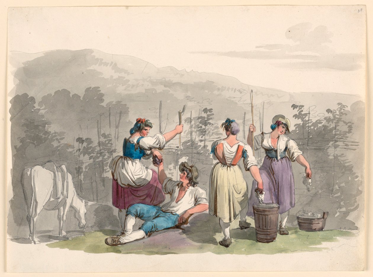 Rysunek, Vintage w górach niedaleko Rzymu, 1807-08 autorstwa Bartolomeo Pinelli
