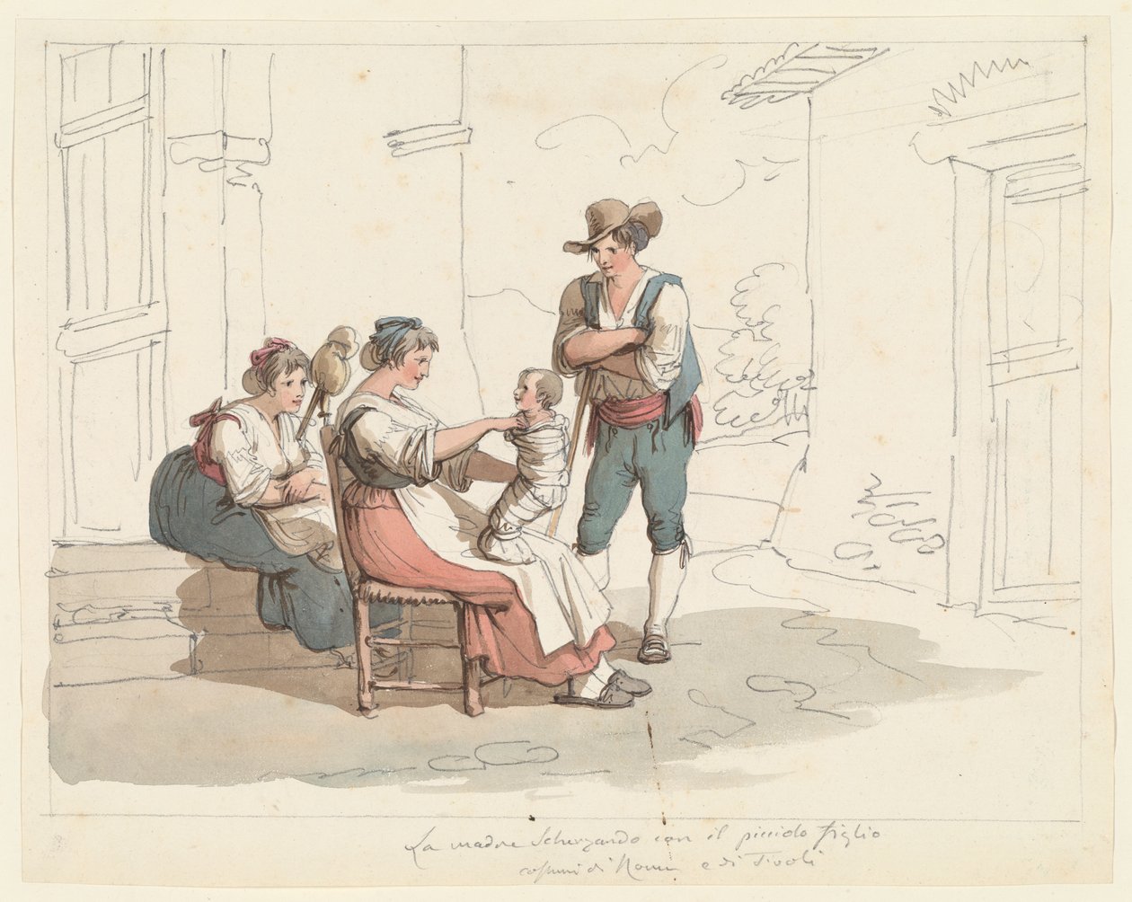 Scena rodzinna z matką i dzieckiem, ilustracja do „Rzymskich strojów i obyczajów” autorstwa Bartolomeo Pinelli