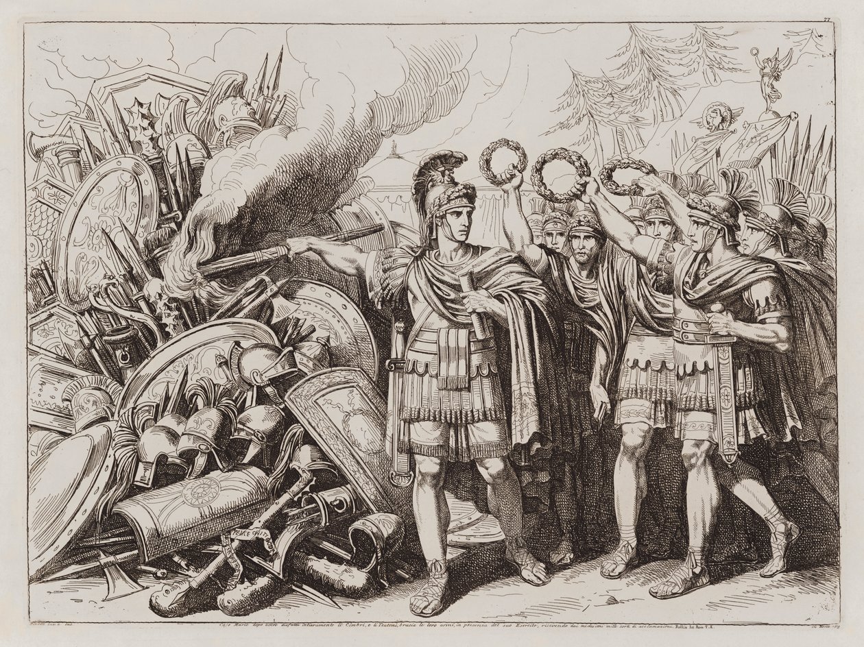 Gajusz Mariusz palący broń Cymbrów i Teutonów autorstwa Bartolomeo Pinelli