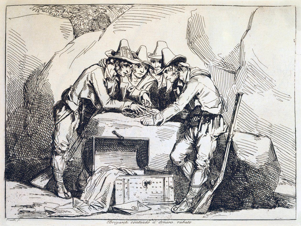 Grupa bandytów, autor Bartolomeo Pinelli (1781-1835), rycina autorstwa Bartolomeo Pinelli