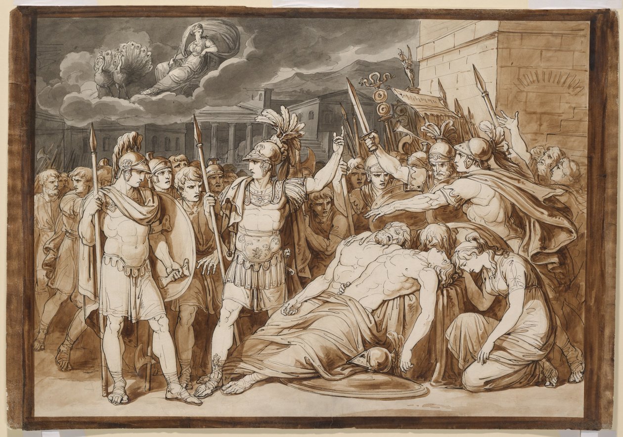 Junona przysięga pomścić śmierć Alma i Galaesusa autorstwa Bartolomeo Pinelli