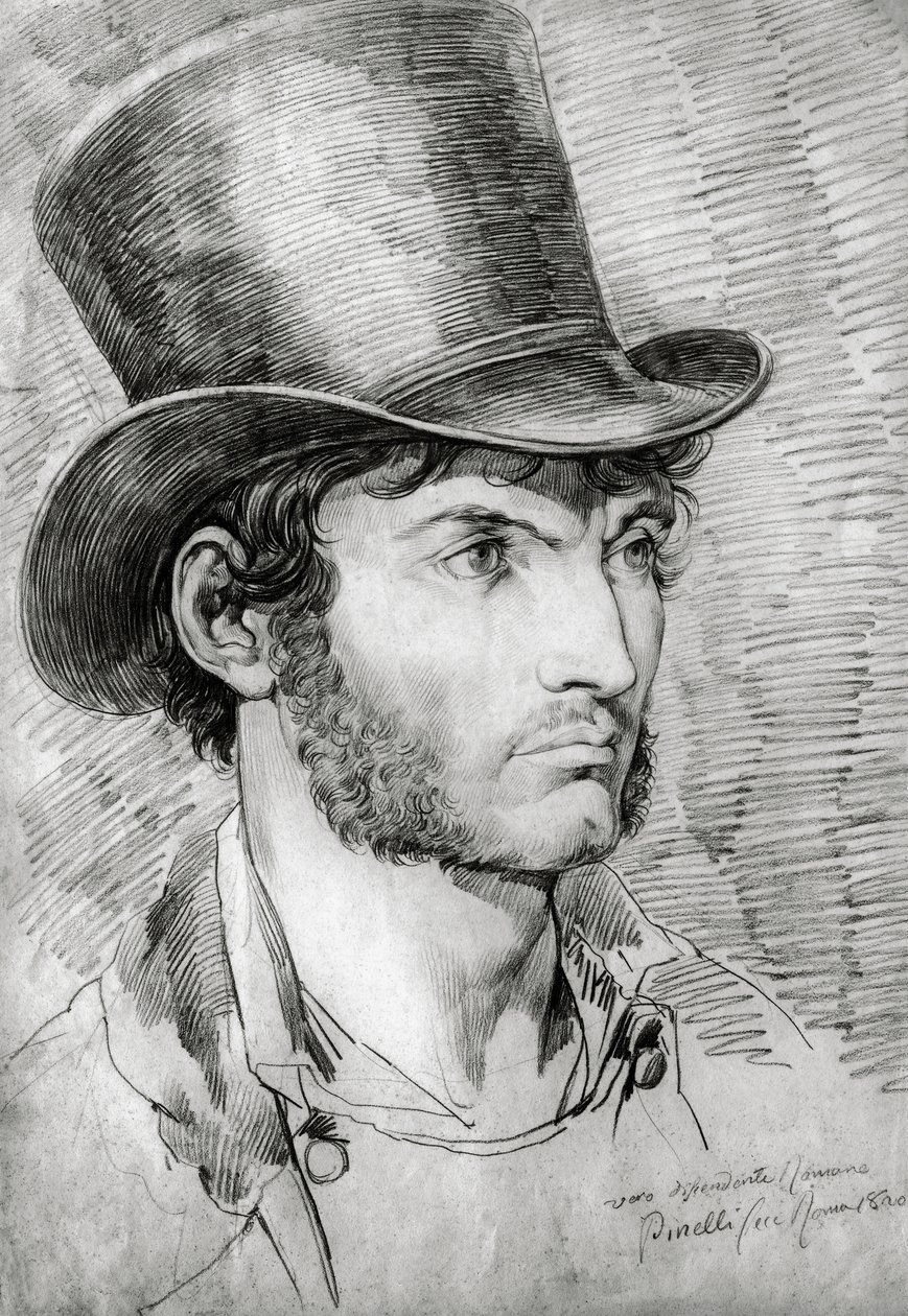 Portret męski (True Roman), rysunek Bartolomeo Pinelli (1781-1835) autorstwa Bartolomeo Pinelli