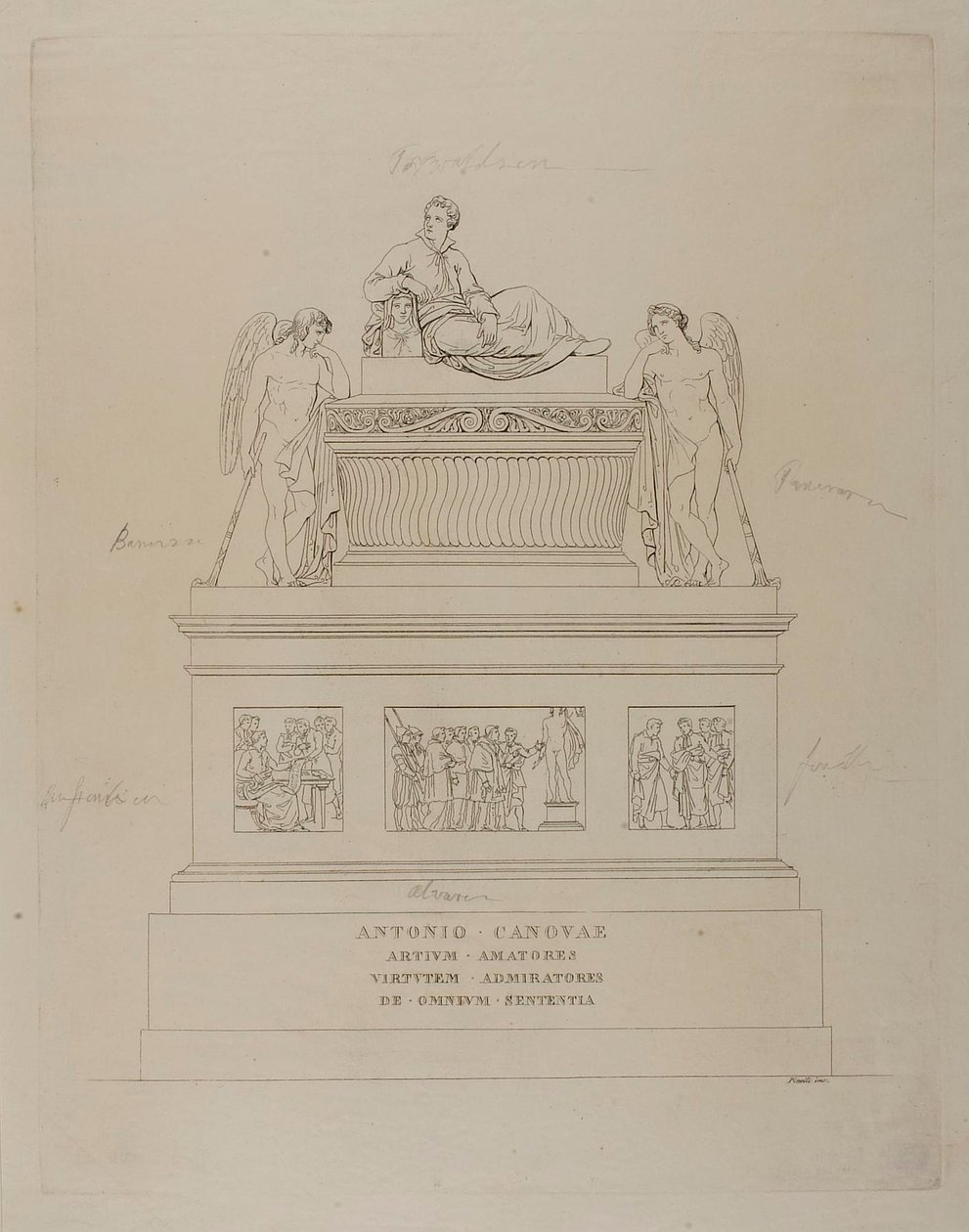 Pomnik Antonia Canovy, szkic autorstwa Bartolomeo Pinelli