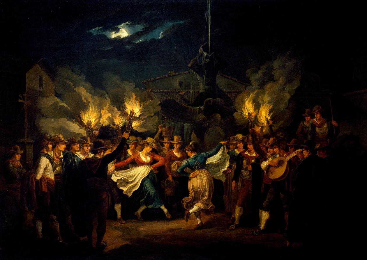 Taniec nocny na Piazza Barberini po żniwach, Bartolomeo Pinelli (1781-1835), Włochy autorstwa Bartolomeo Pinelli