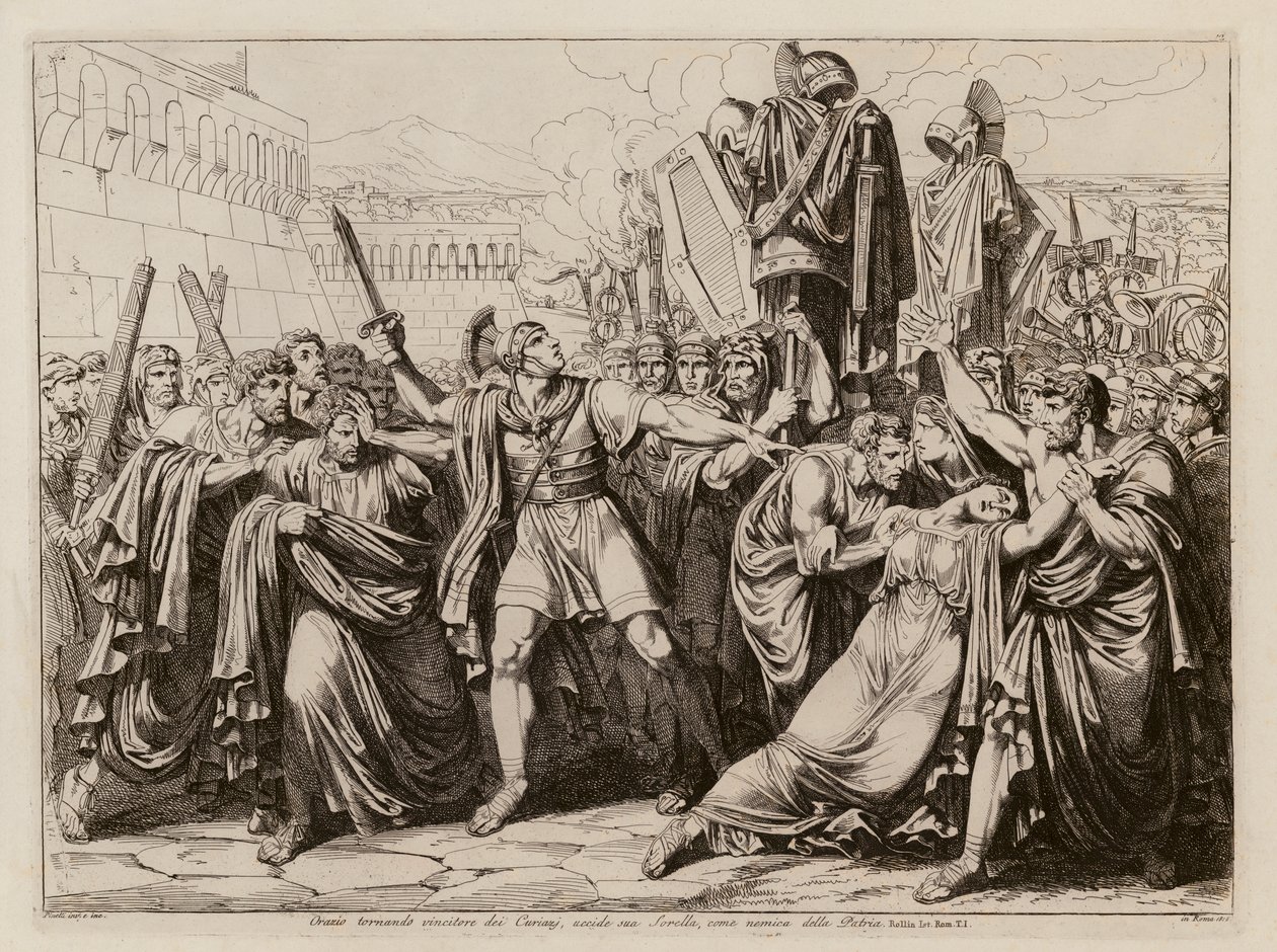 Publiusz Horacjusz zabijający swoją siostrę Camillę (akwaforta) autorstwa Bartolomeo Pinelli