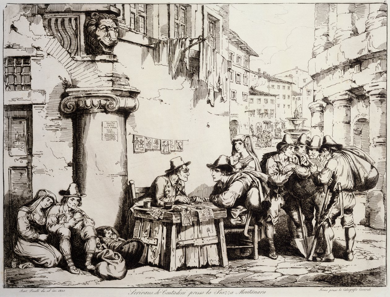 Pisarz na placu Montanara w Rzymie autorstwa Bartolomeo Pinelli