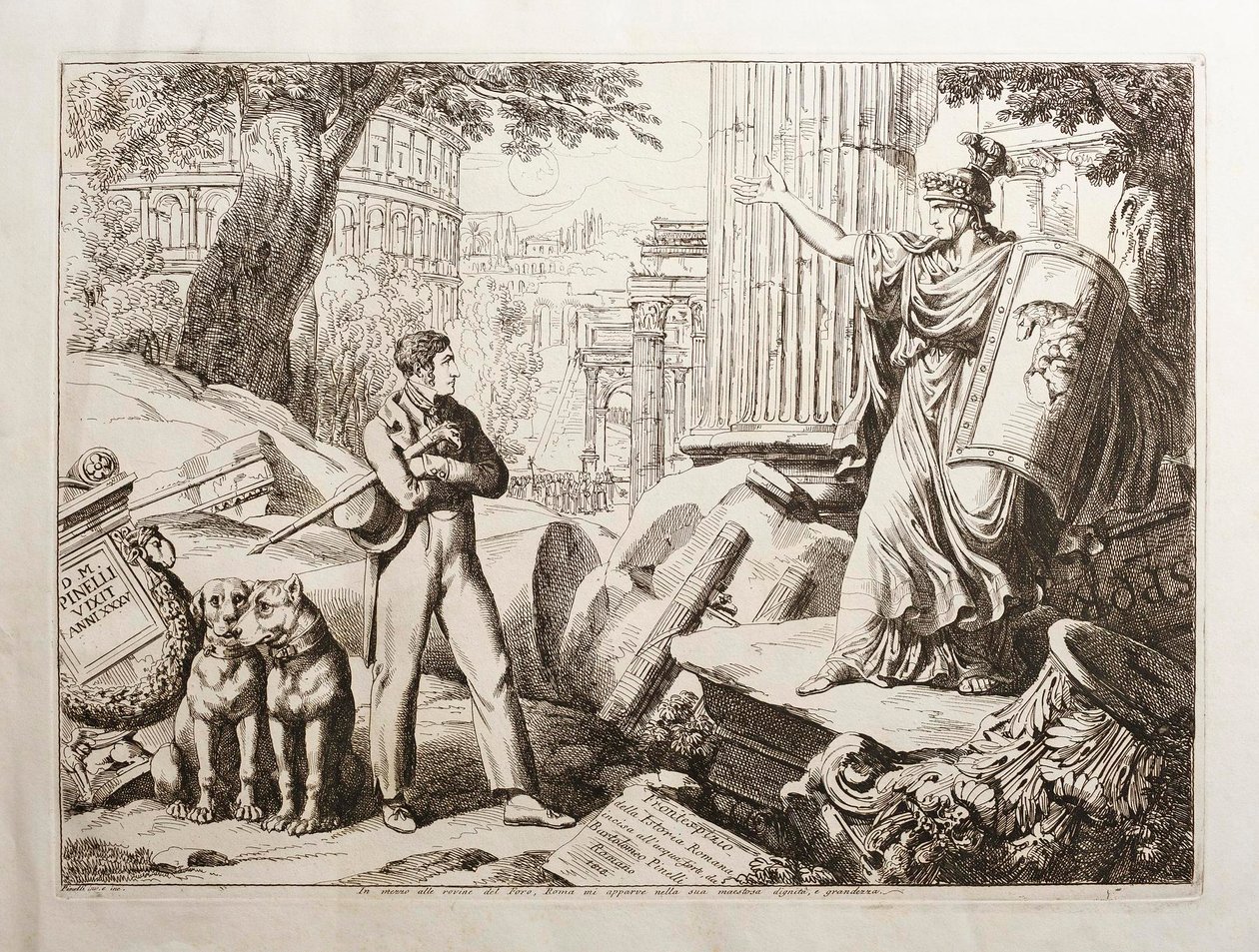 Stojący pośród ruin Forum Romanum autorstwa Bartolomeo Pinelli