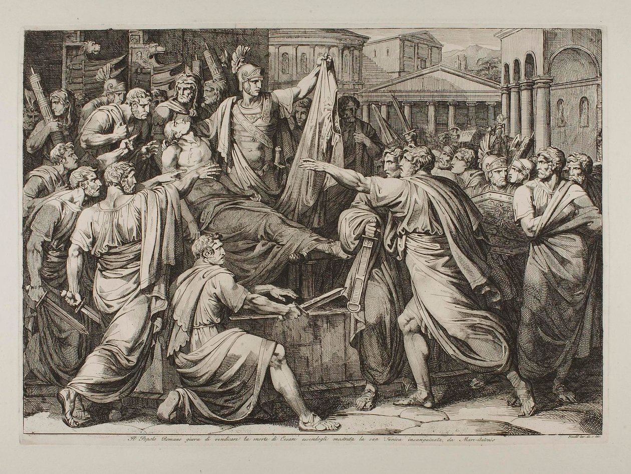 Lud rzymski przysięga pomścić zabójstwo Cezara autorstwa Bartolomeo Pinelli