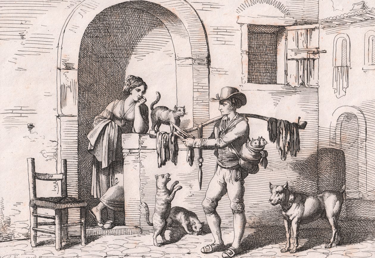 Carnacciaro, uliczny sprzedawca mięsa kota, akwaforta Bartolomeo Pinelli (Rzym autorstwa Bartolomeo Pinelli